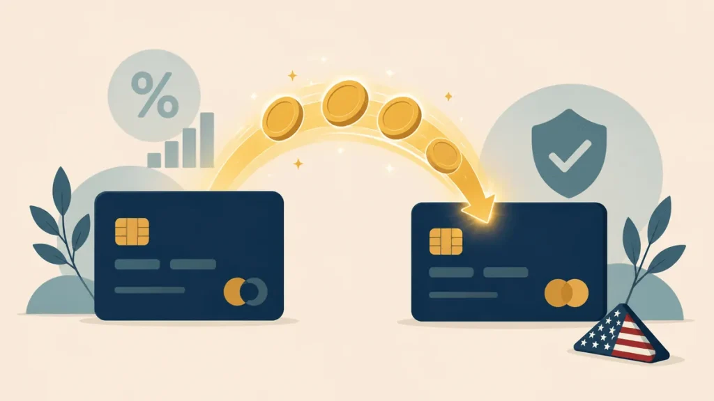 Illustration of a credit card balance transfer moving funds between two cards