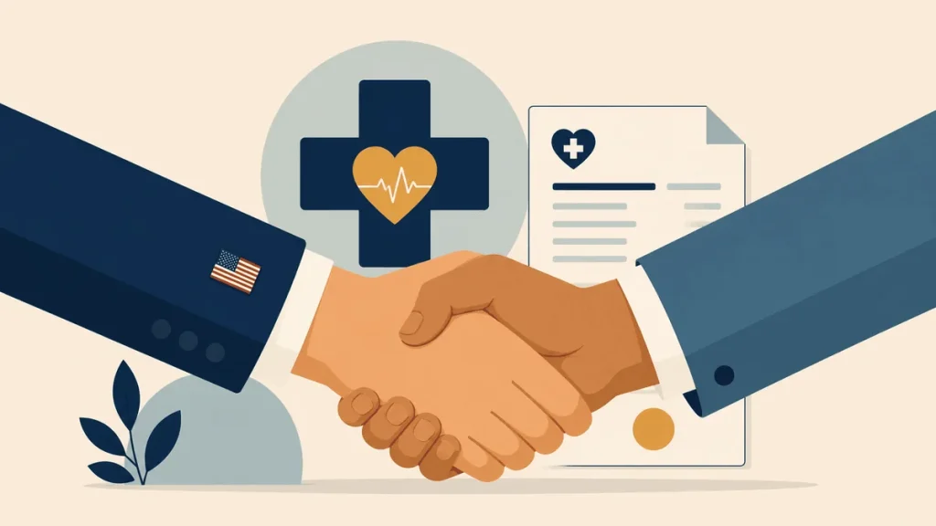 Illustration of two hands shaking to negotiate medical debt