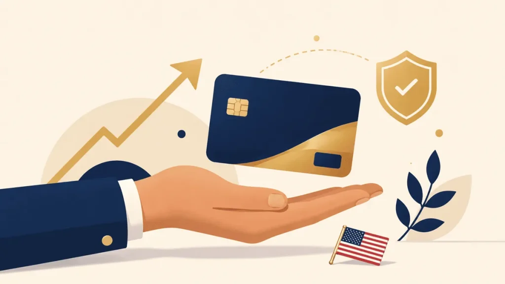Illustration of a no annual fee credit card for building credit, symbolizing smart card selection